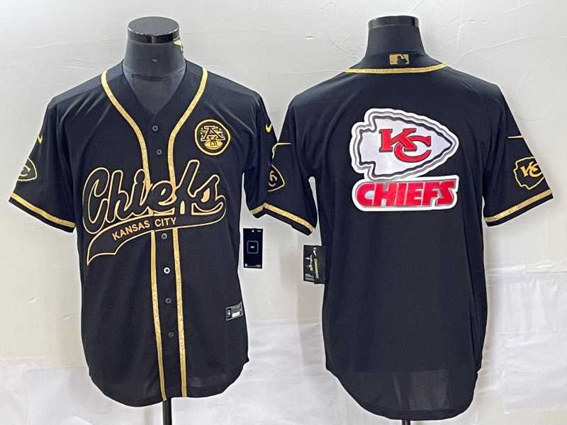 Men's Kansas City Chiefs Big Logo Black Gold Cool Base Stitched Baseball Jersey